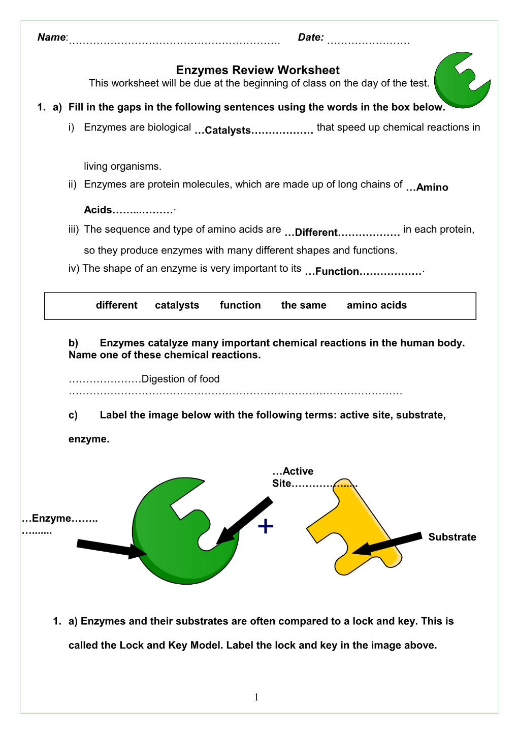 1. A) Fill in the Gaps in the Following Sentences Using the Words in the Box Below