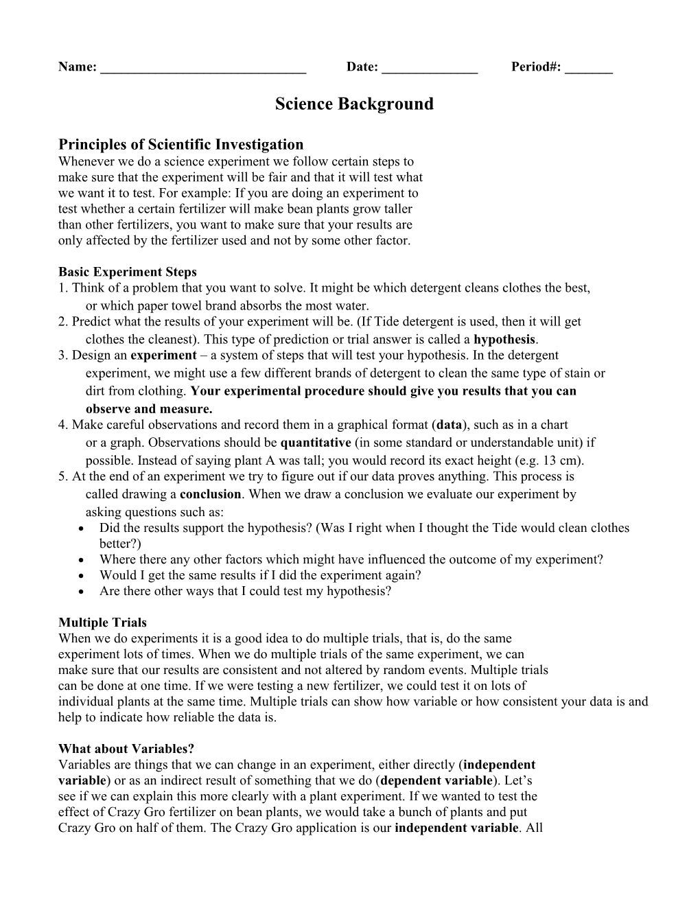 Principles of Scientific Investigation