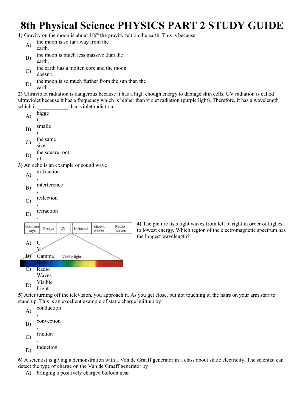 8Th Physical Science PHYSICS PART 2 STUDY GUIDE