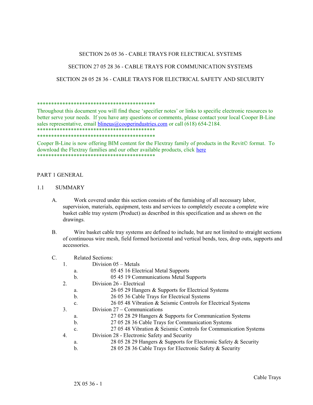 Specification - Section 26 / 27 / 28 - Flextray Cable Trays