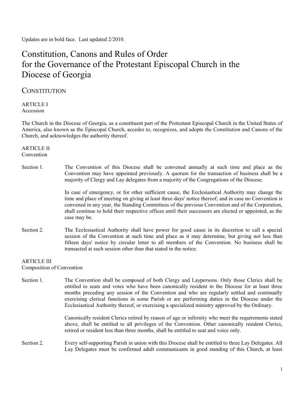 Constitution & Canons, Diocesan