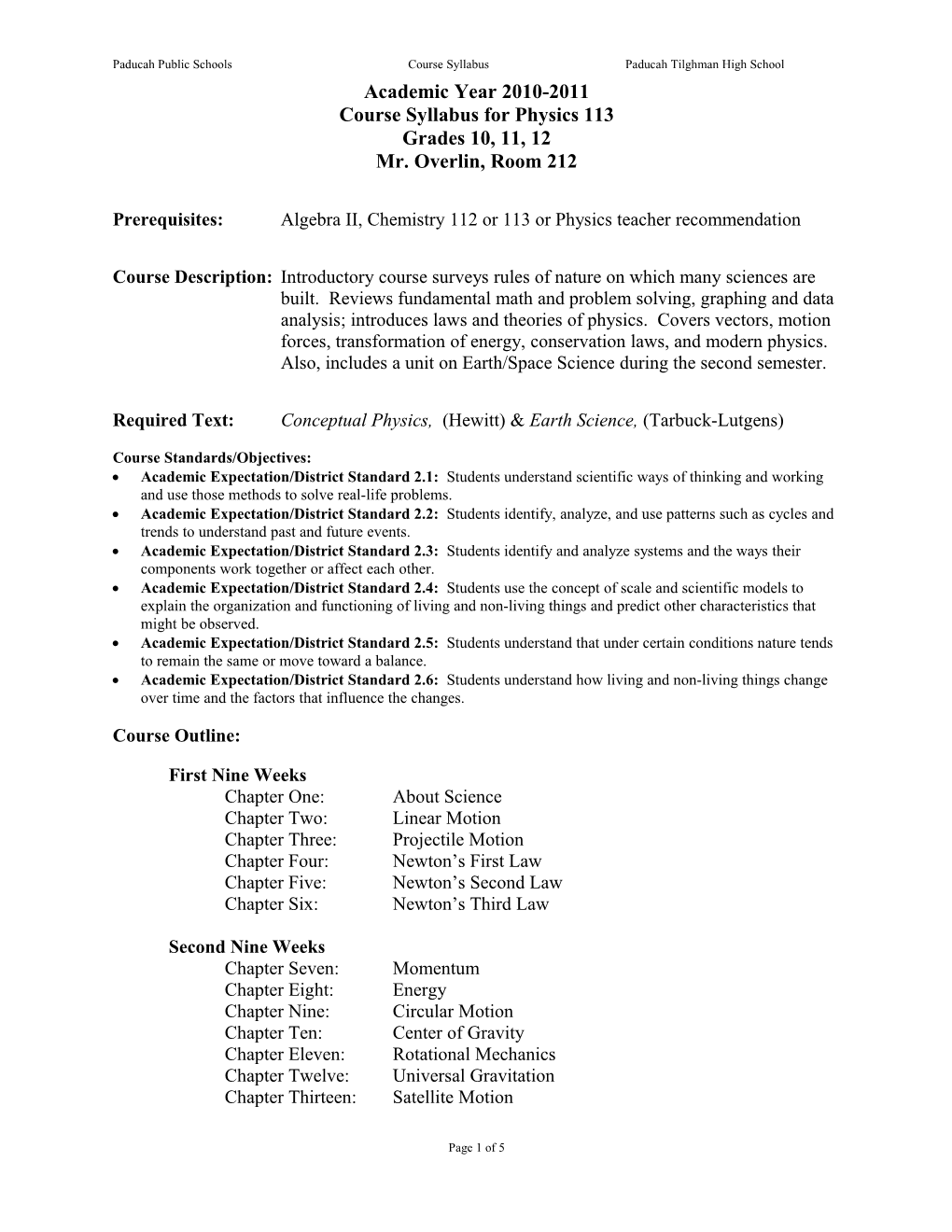 Course Syllabus for Chemistry 112