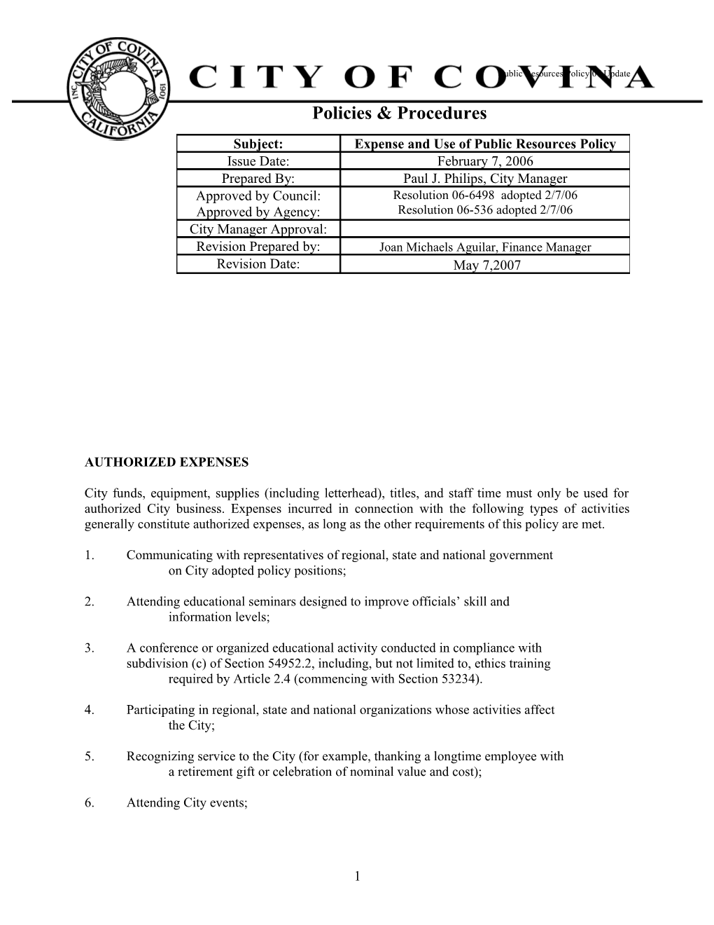 Town of Fairfax Expense and Use of Public Resources