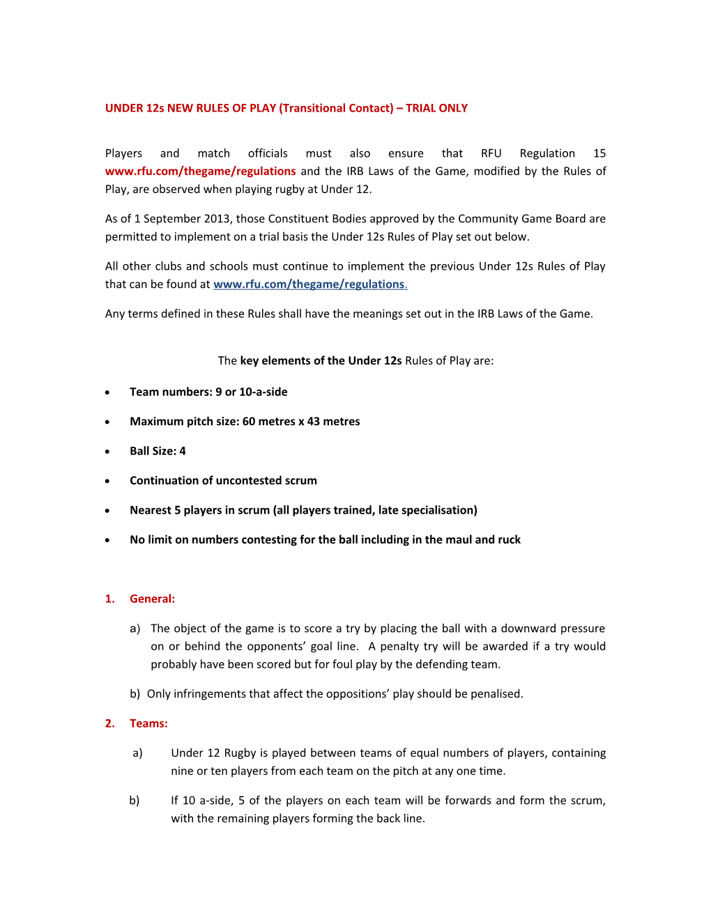 UNDER 10S NEW RULES of PLAY (Transitional Contact)