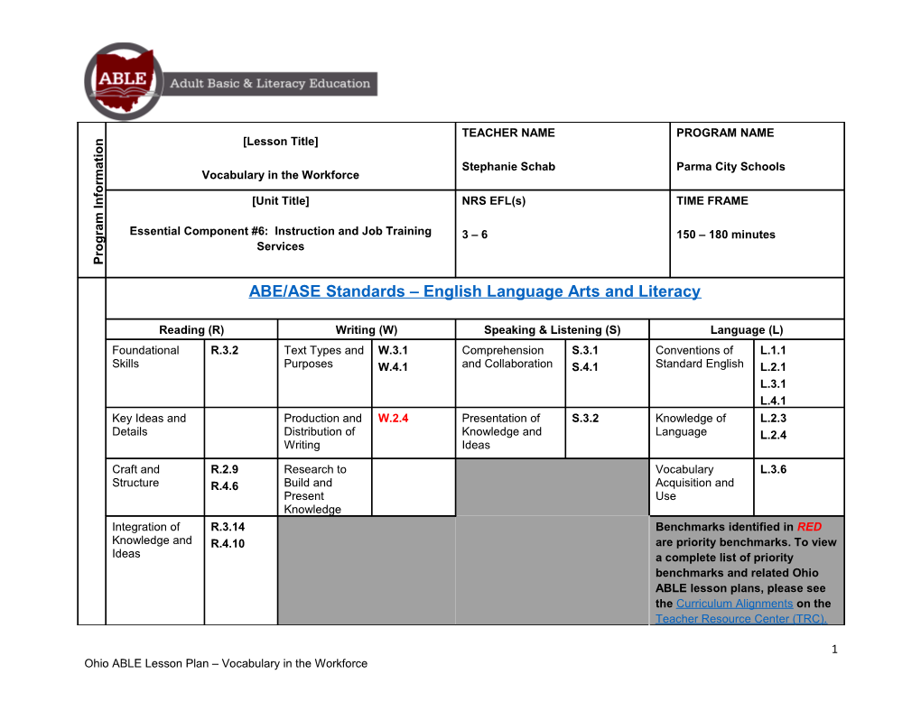 Students Will Be Able to Identify Problems with Certain Vocabulary Used in Workplace Situations