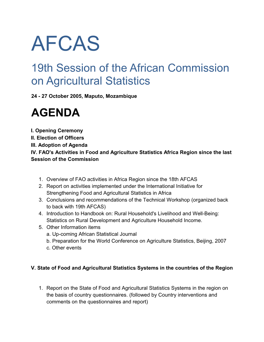19Th Session of the African Commission on Agricultural Statistics