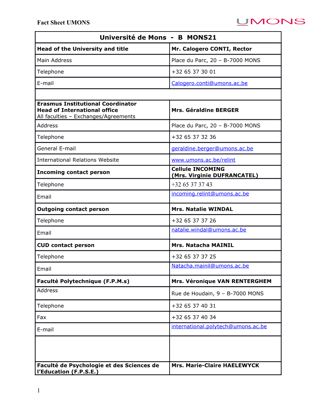 Exchange Program Information