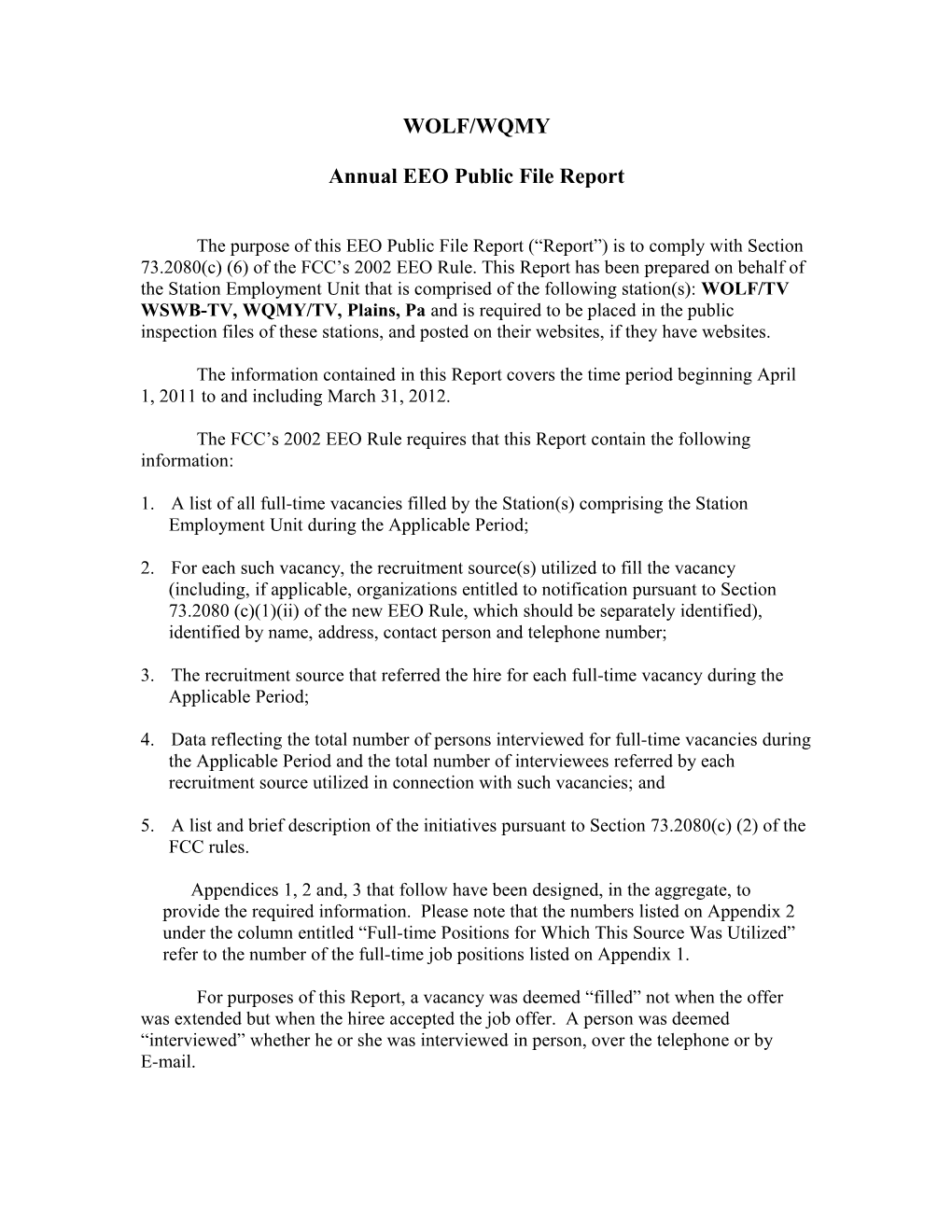 Sample Annual EEO Public File Report Form