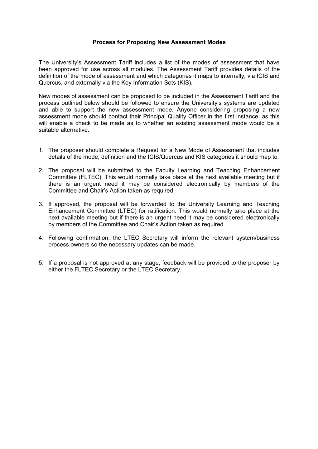 Process for Proposing New Assessment Modes