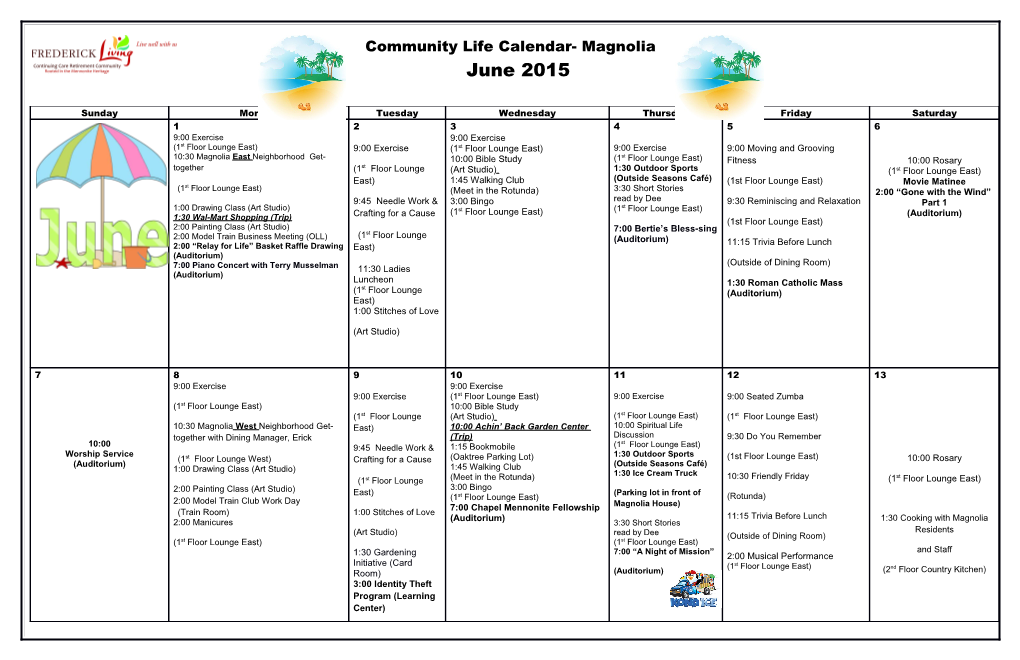 Community Life Calendar- Magnolia