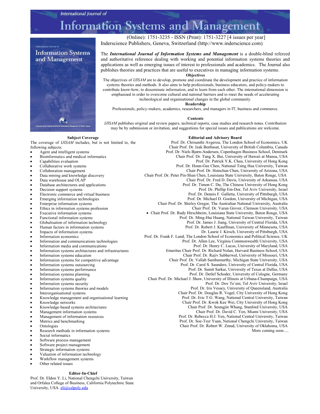 International Journal of Internet and Enterprise Management (IJIEM)