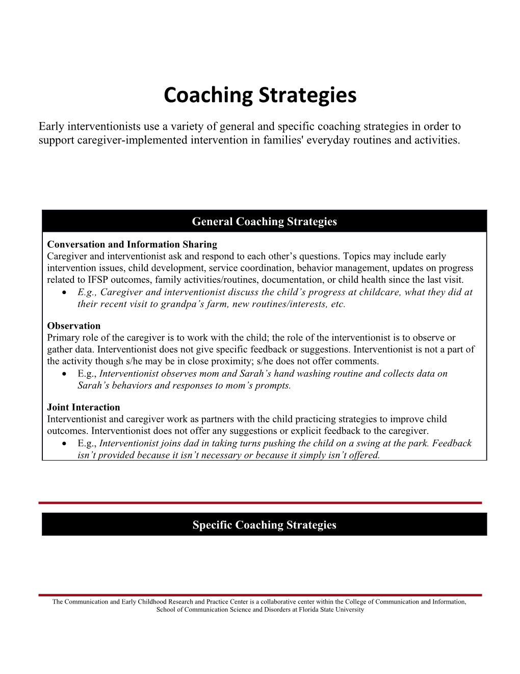 Coaching Strategies