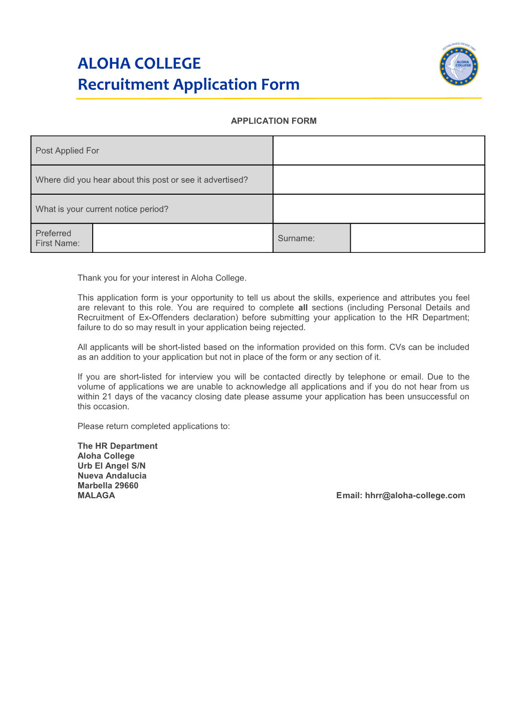 Recruitment Application Form