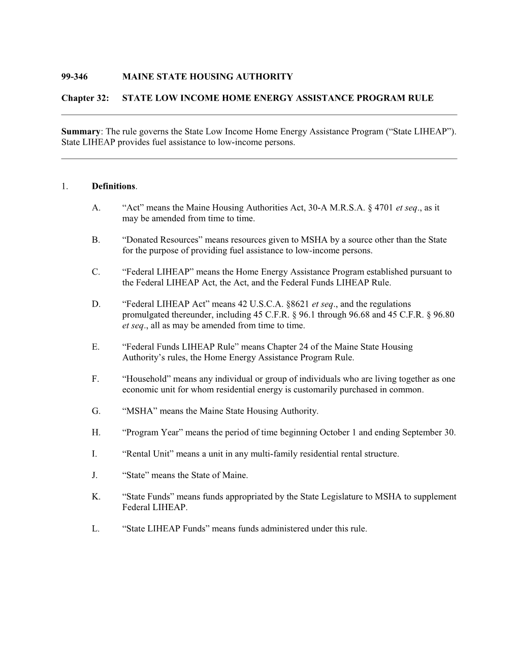 Chapter32:STATE LOW INCOME HOME ENERGY ASSISTANCE PROGRAM RULE