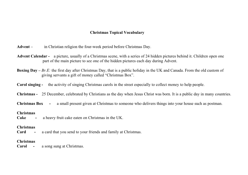 Christmas Topical Vocabulary