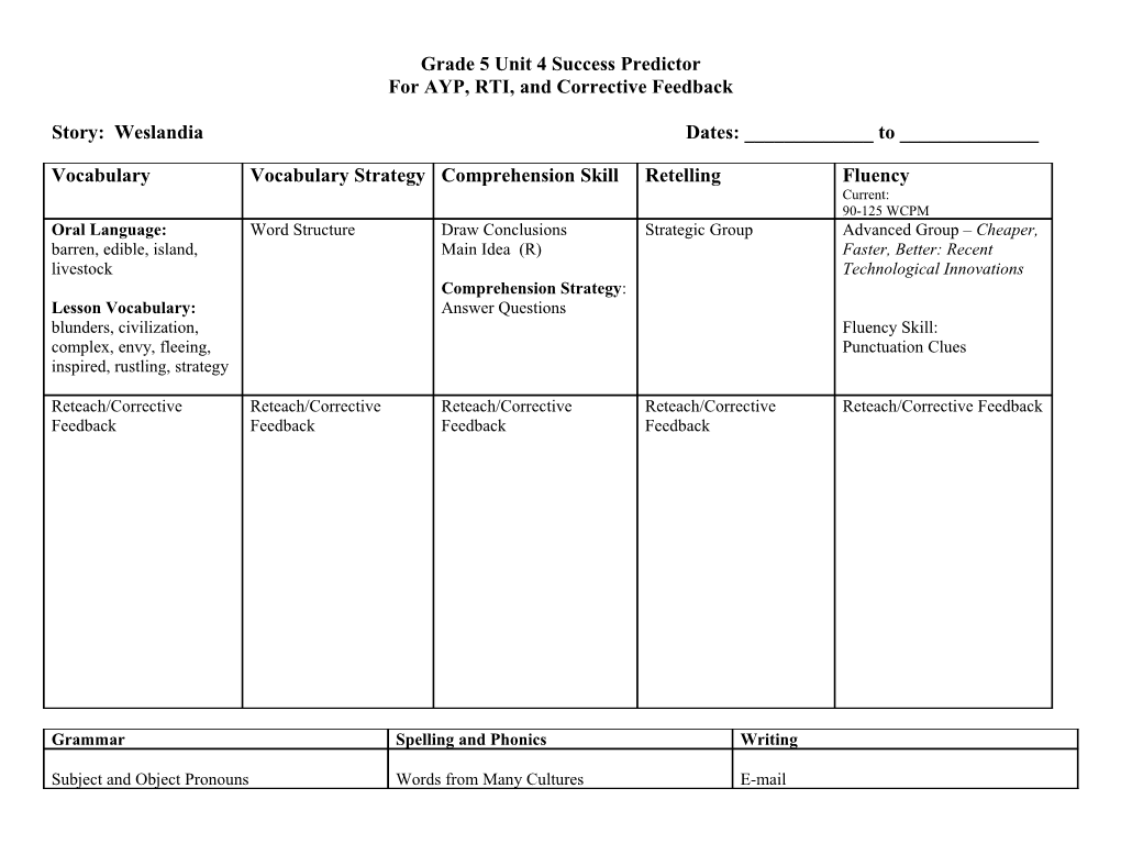 Grade 4 Unit 1 Success Predictor s1