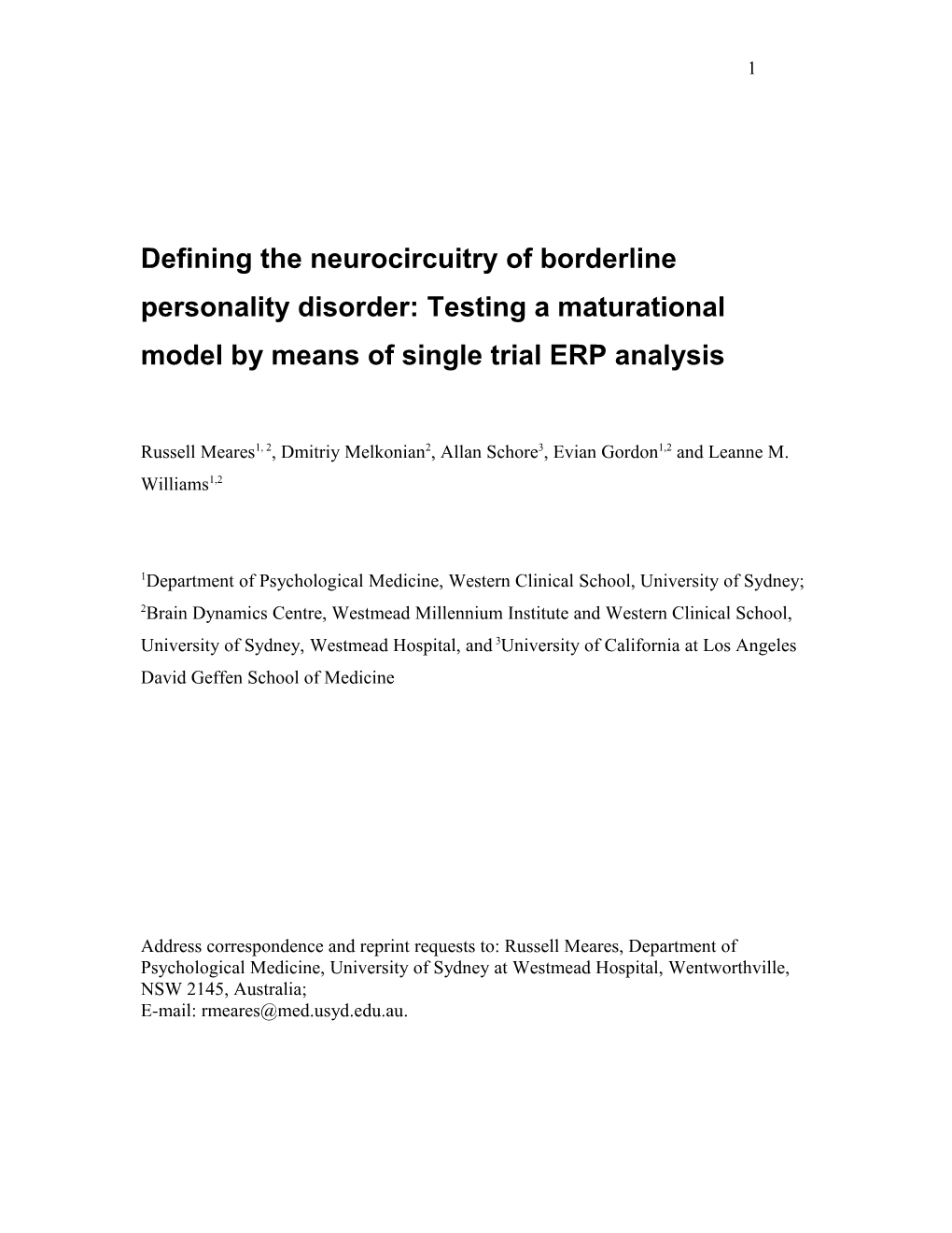 Defining the Neurocircuitry of Borderline Personality Disorder: Testing a Maturational