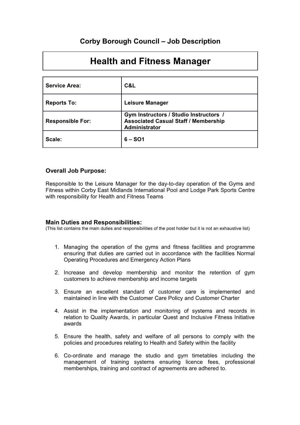 Corby Borough Council Job Description s2