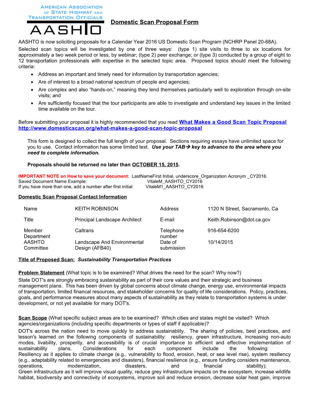 AASHTO Domestic Scan Proposal Form