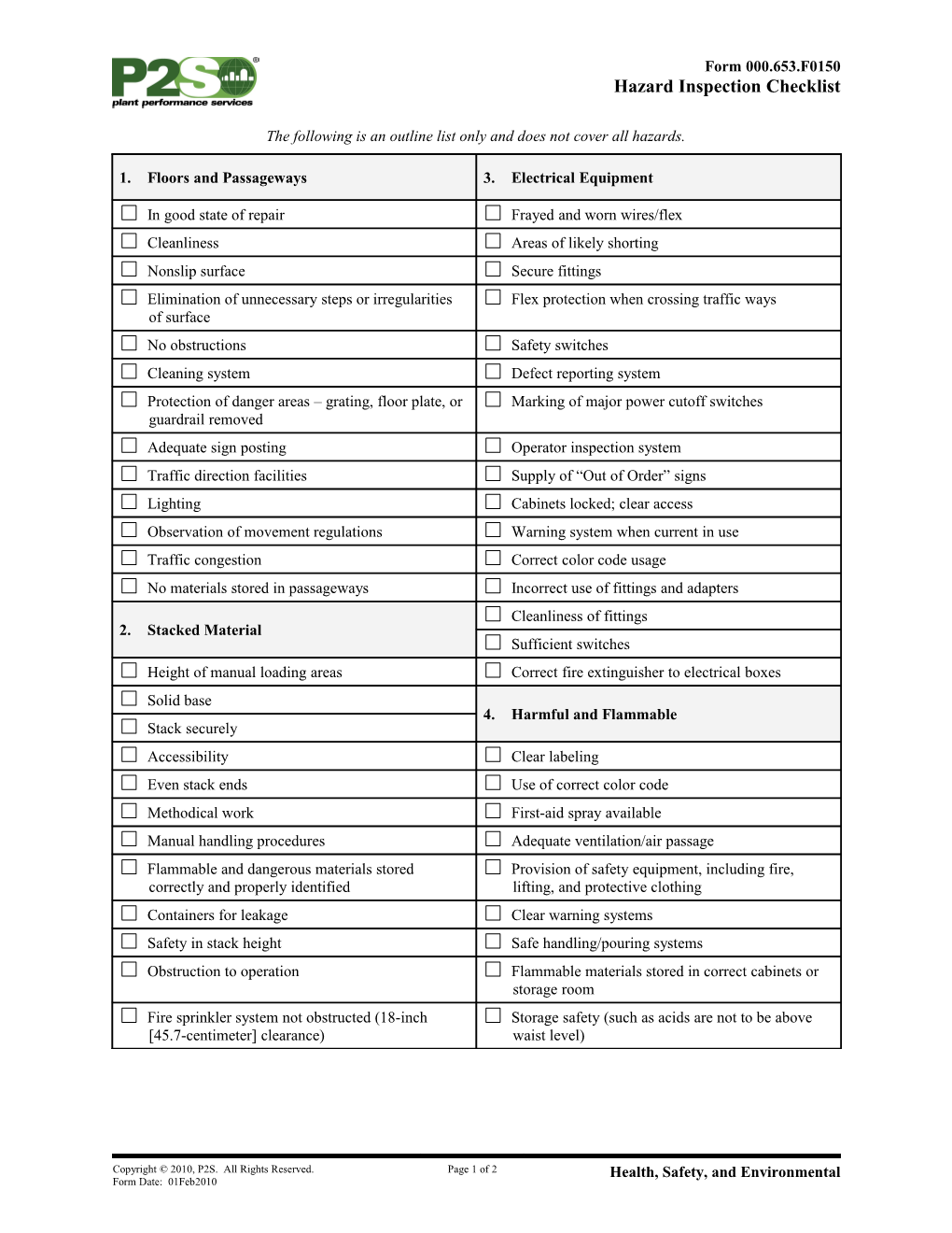 Hazard Inspection Checklist