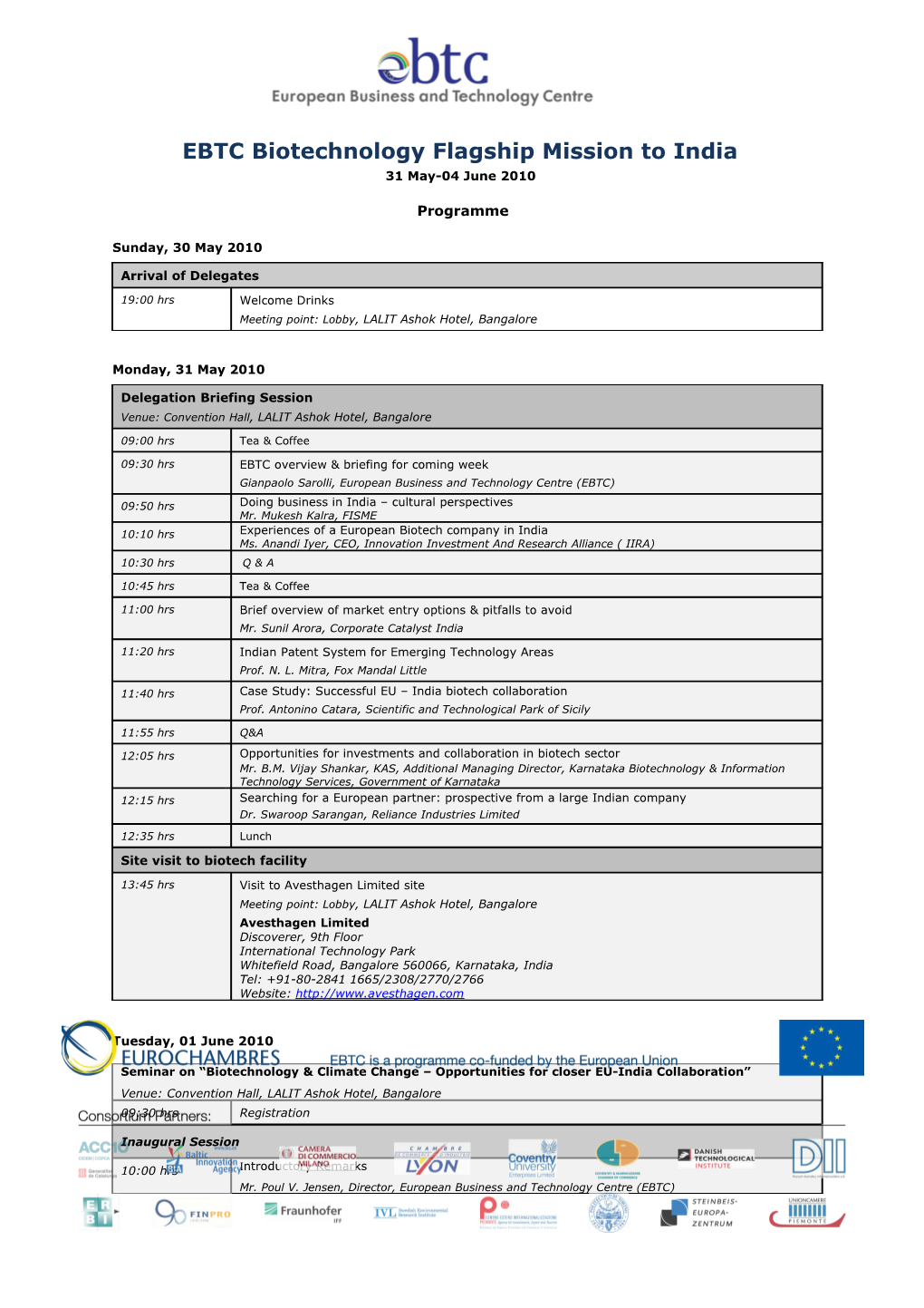 EBTC Biotechnology Flagship Mission to India