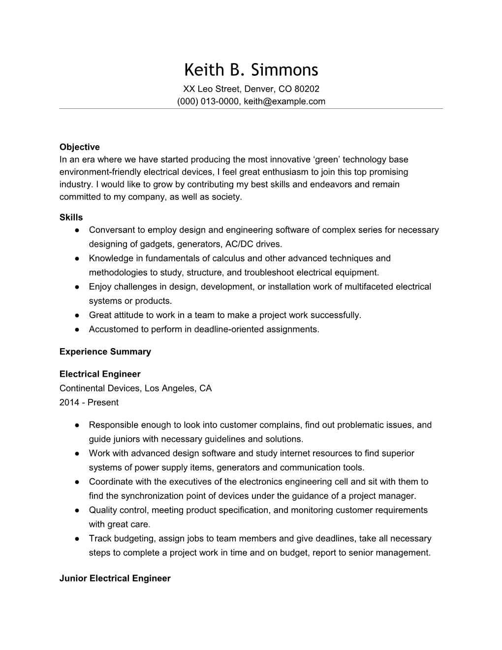 Electrical Engineer Resume Template