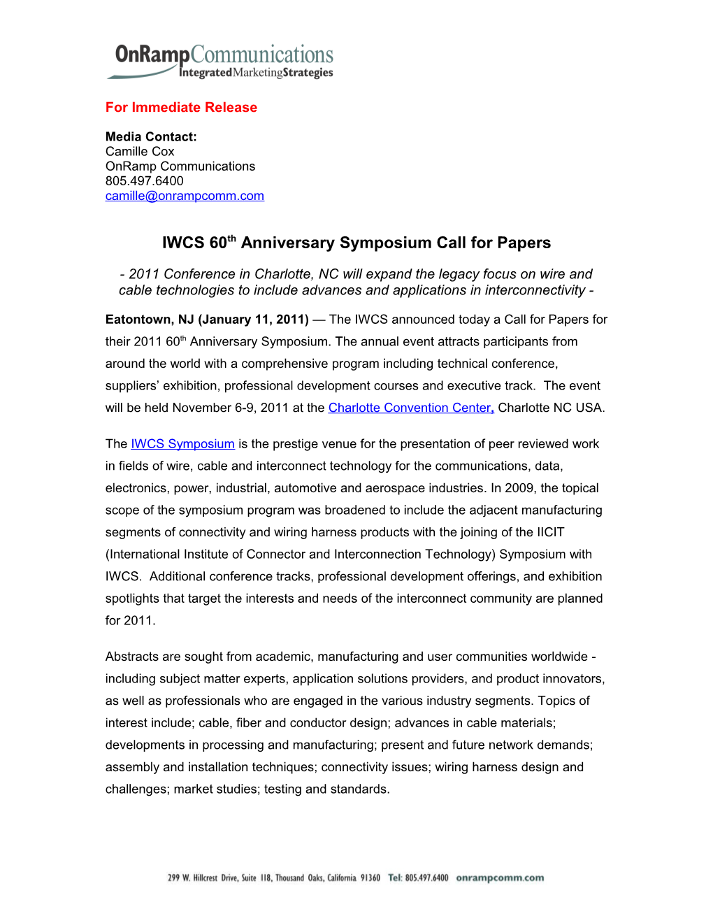 IWCS 60Th Anniversary Call for Papers