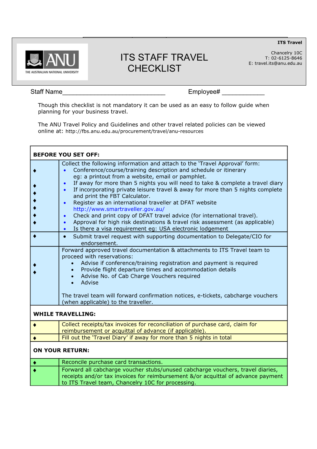 Though This Checklist Is Not Mandatory It Can Be Used As an Easy to Follow Guide When Planning