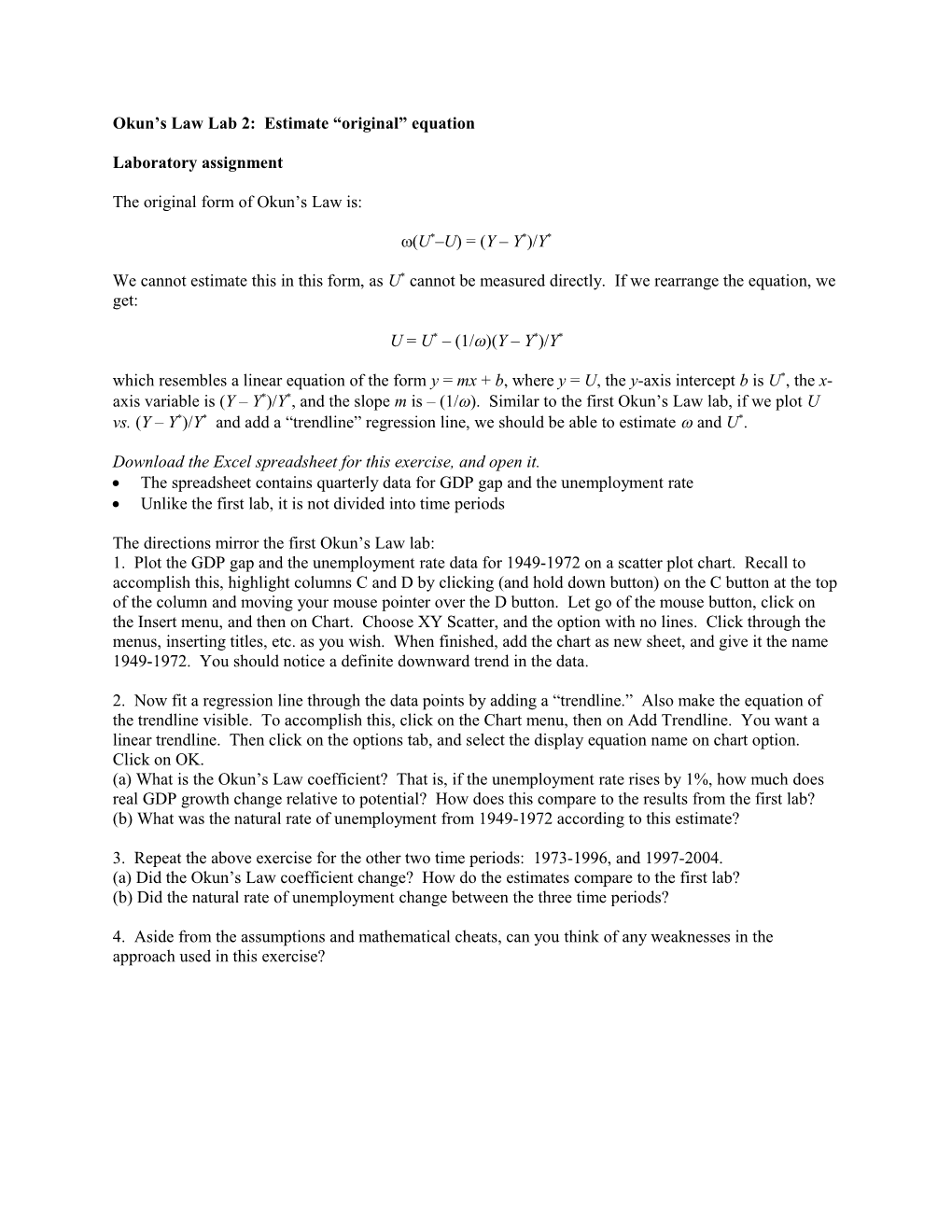 Okun S Law Lab 2: Estimate Original Equation