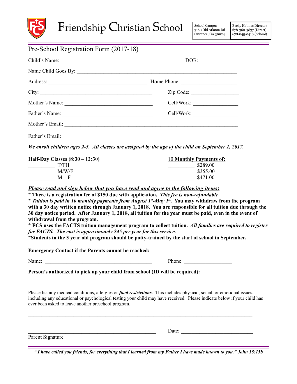 Pre-School Registration Form (2017-18)