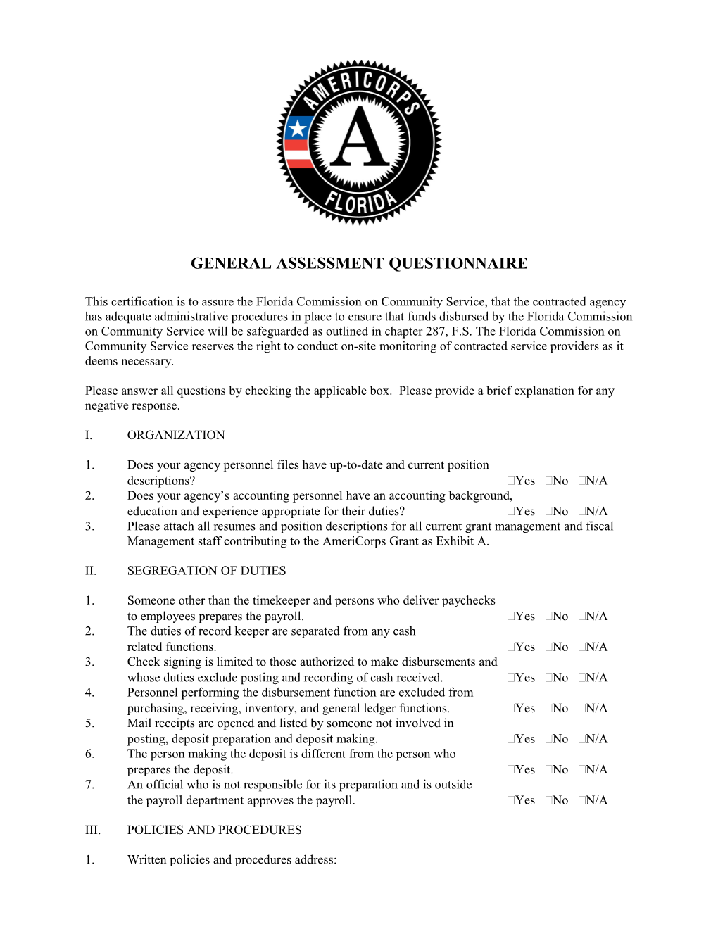 General Assessment Questionnaire