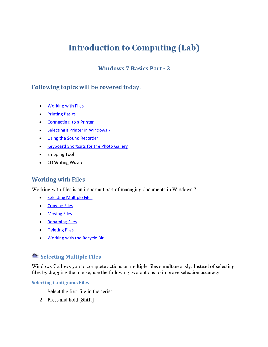 Introduction to Computing (Lab)