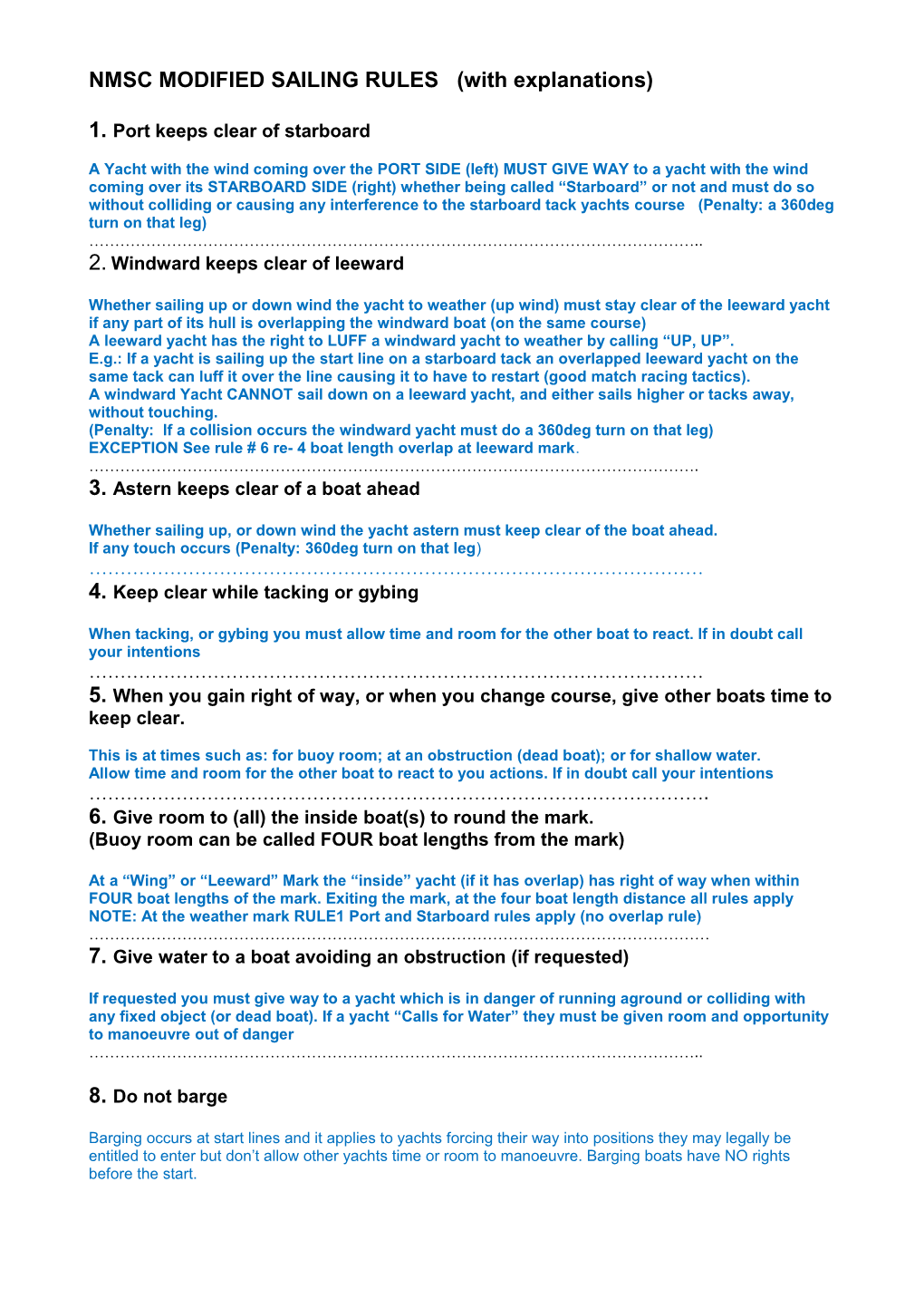 Nmsc Modified Sailing Rules (Explanation)