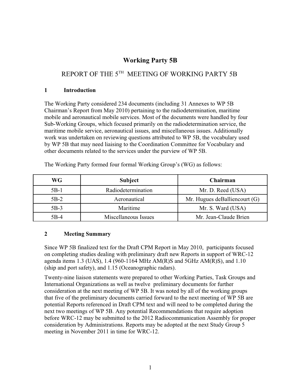 WP 5B Radar Working Group Report