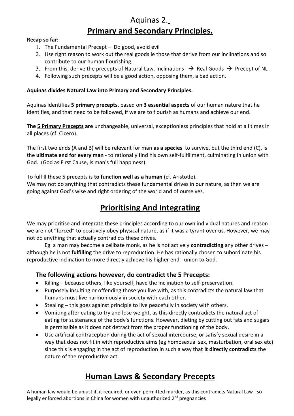 Aquinas 2. Primary and Secondary Principles