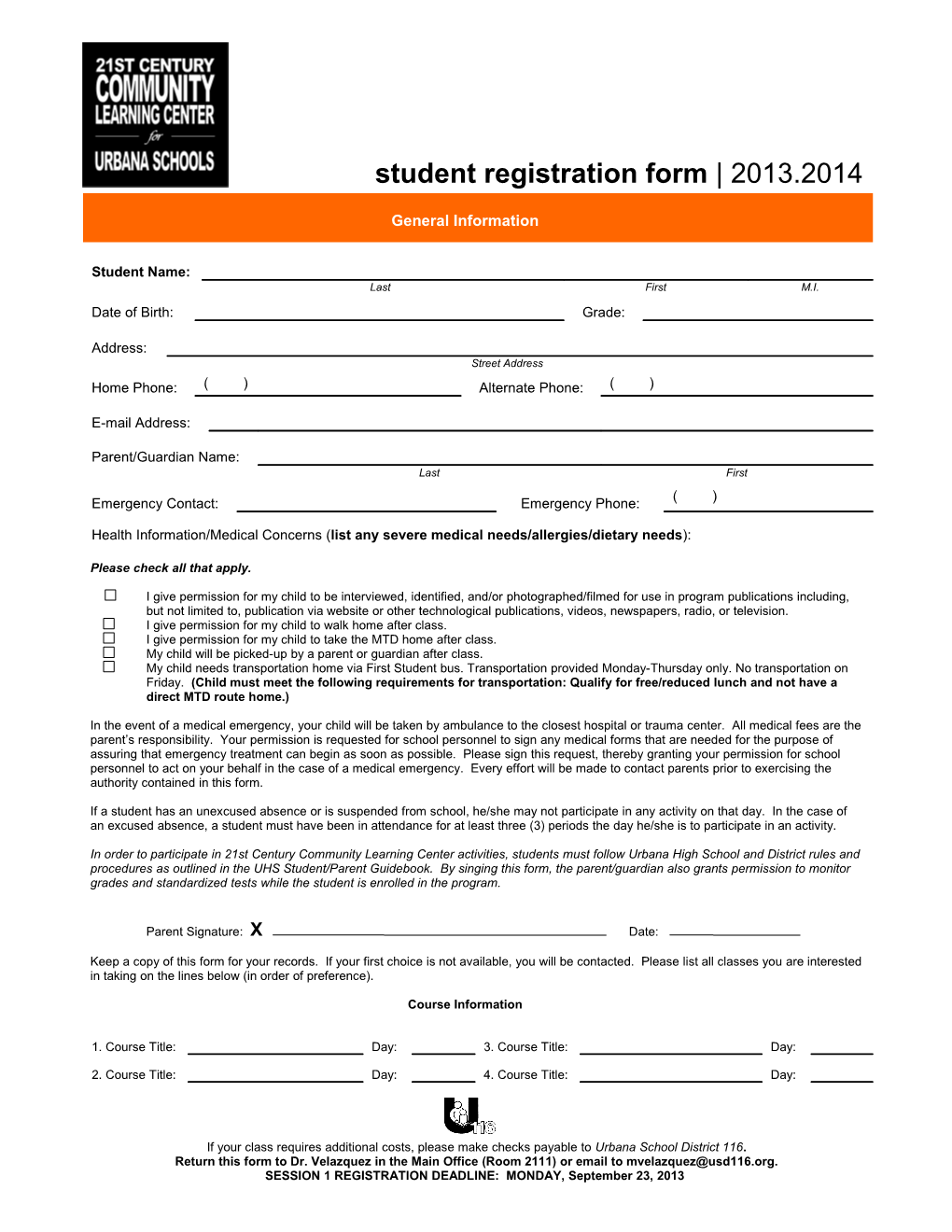 SPLASH Registration Form October 17Th to November 10Th