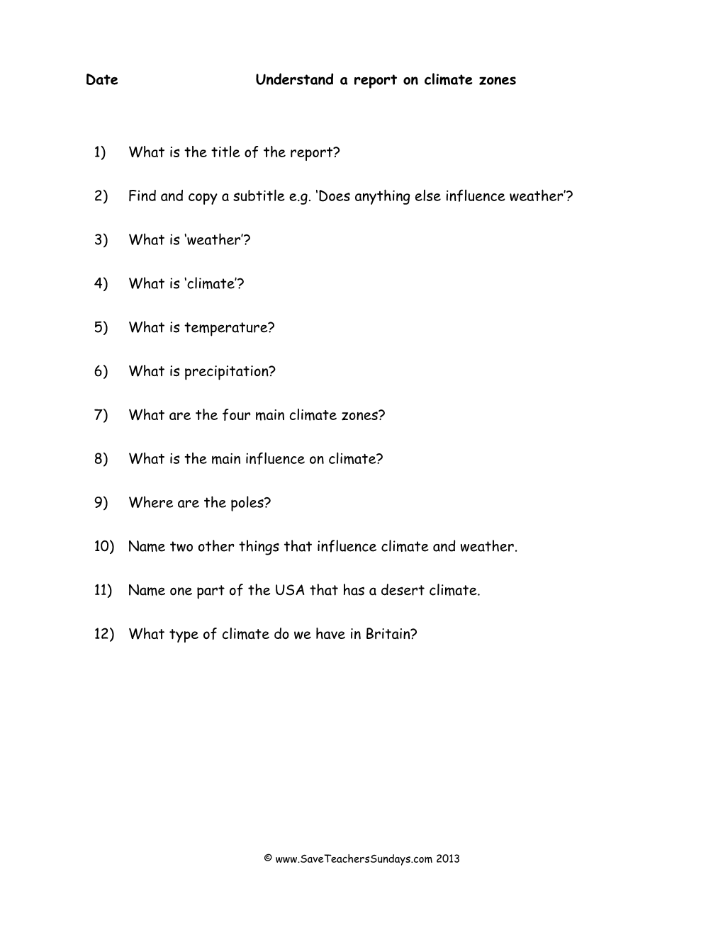 Dateunderstand a Report on Climate Zones