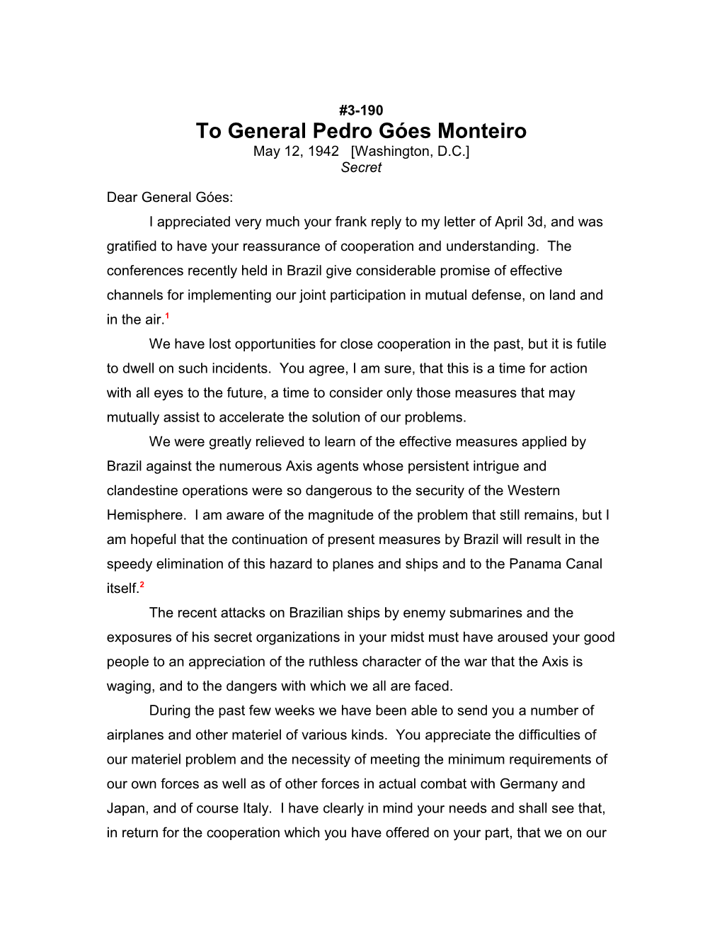 To General Pedro Góes Monteiro