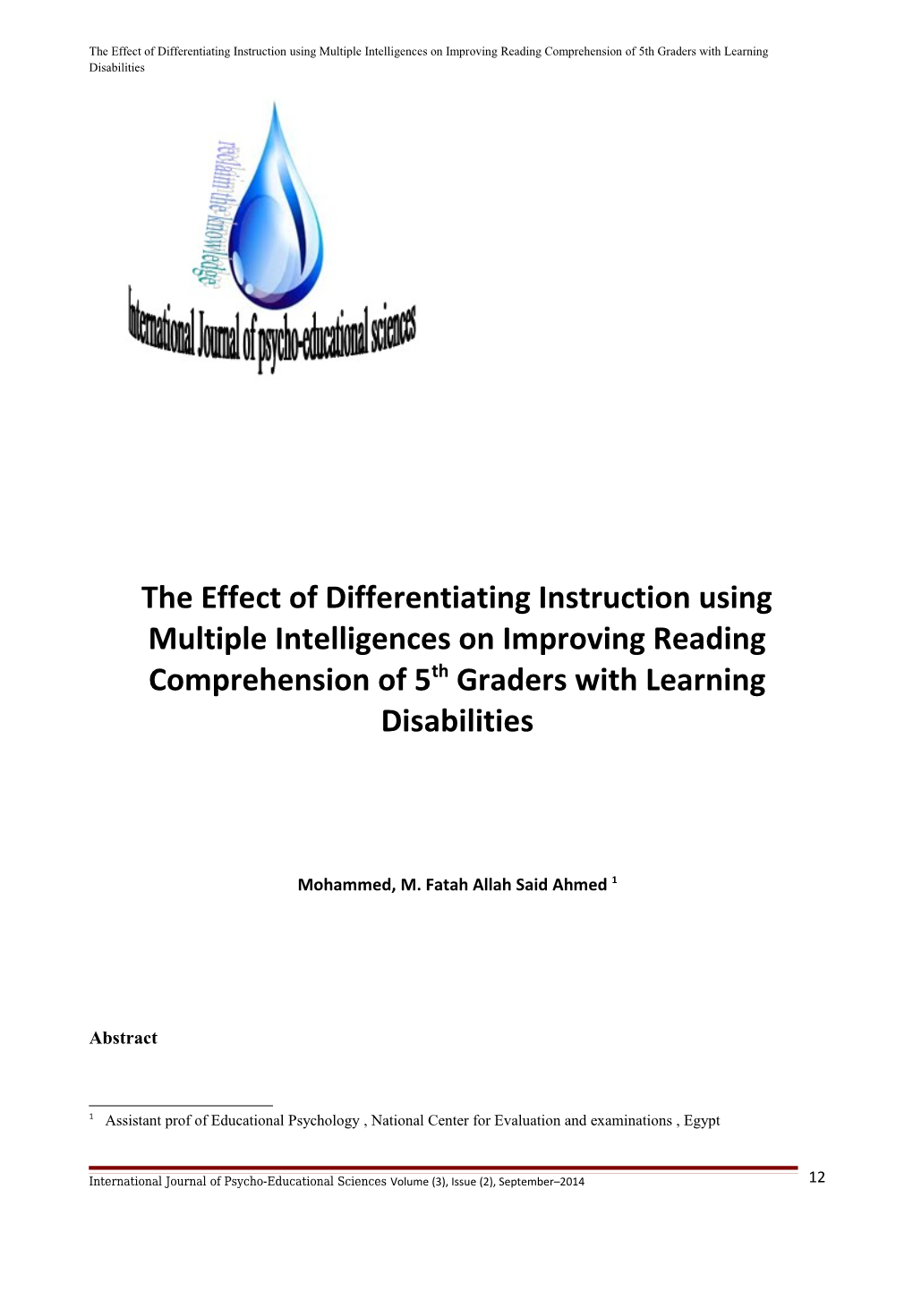 The Effect of Differentiating Instruction Using Multiple Intelligences on Improving Reading