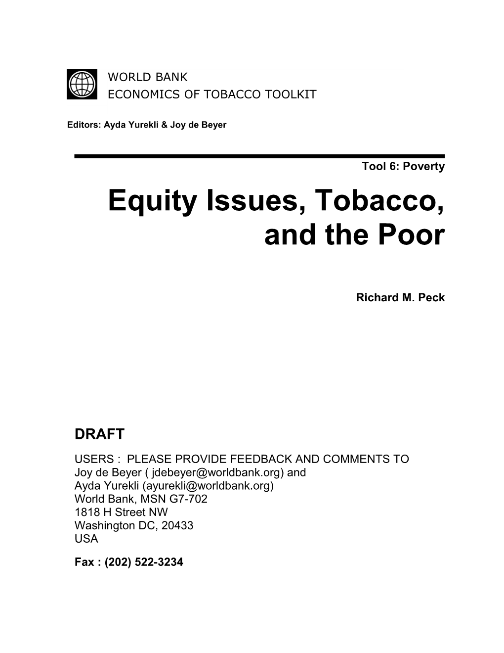 Equity Issues, Tobacco, and the Poor