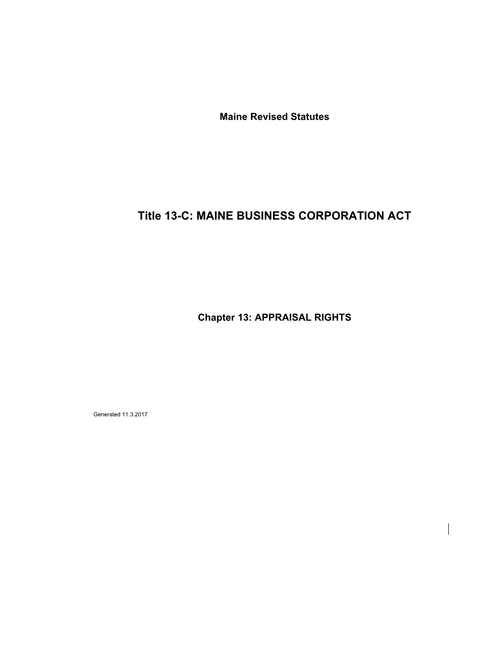 Title 13-C: MAINE BUSINESS CORPORATION ACT