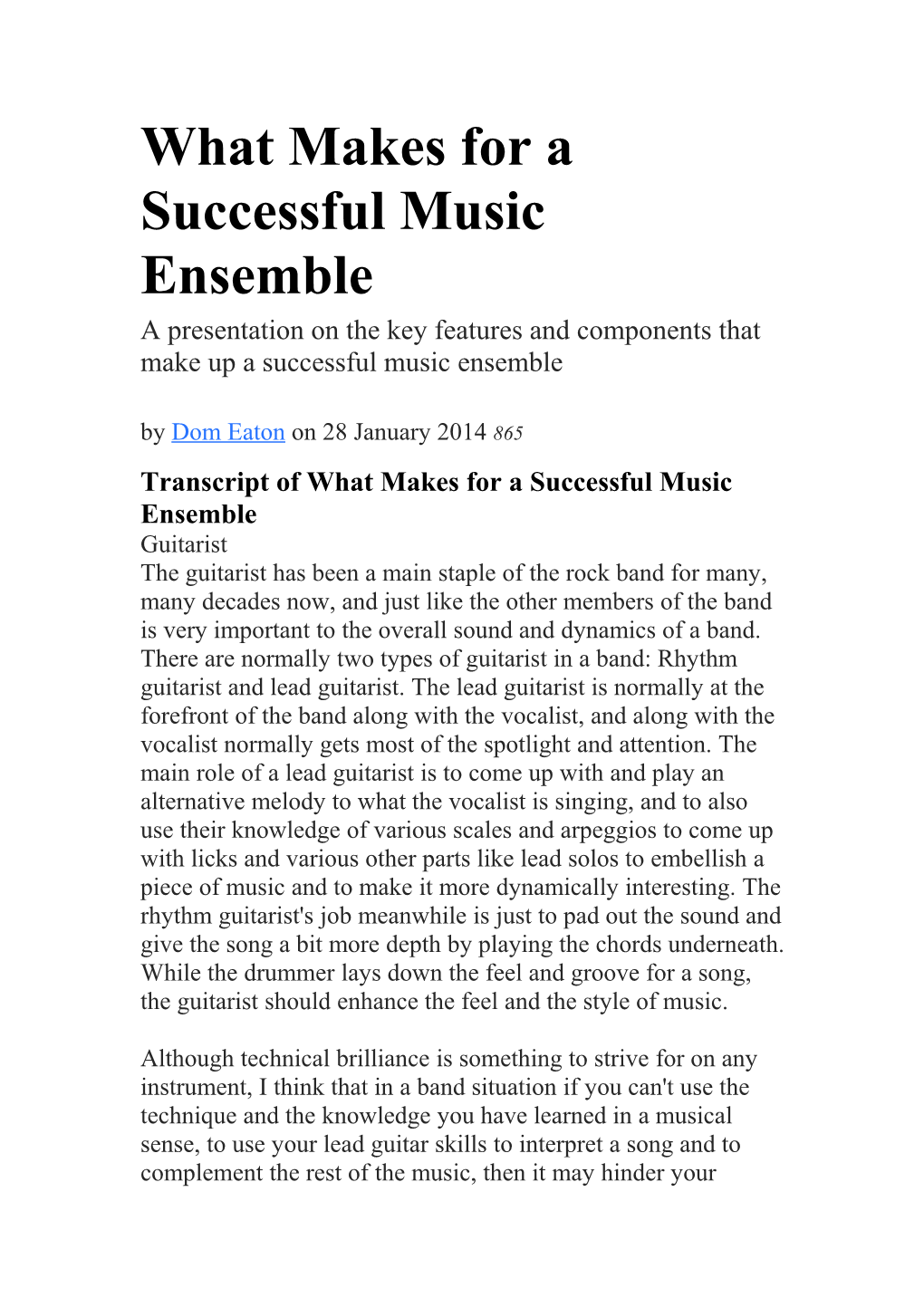 What Makes for a Successful Music Ensemble