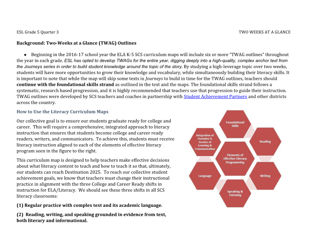 Background: Two-Weeks at a Glance (TWAG) Outlines s1