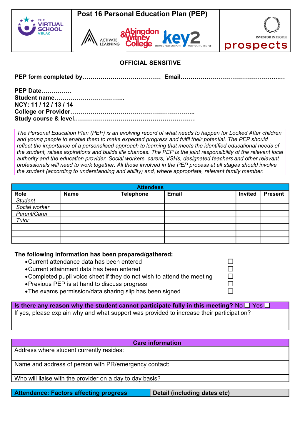 PEP Form Completed by Email