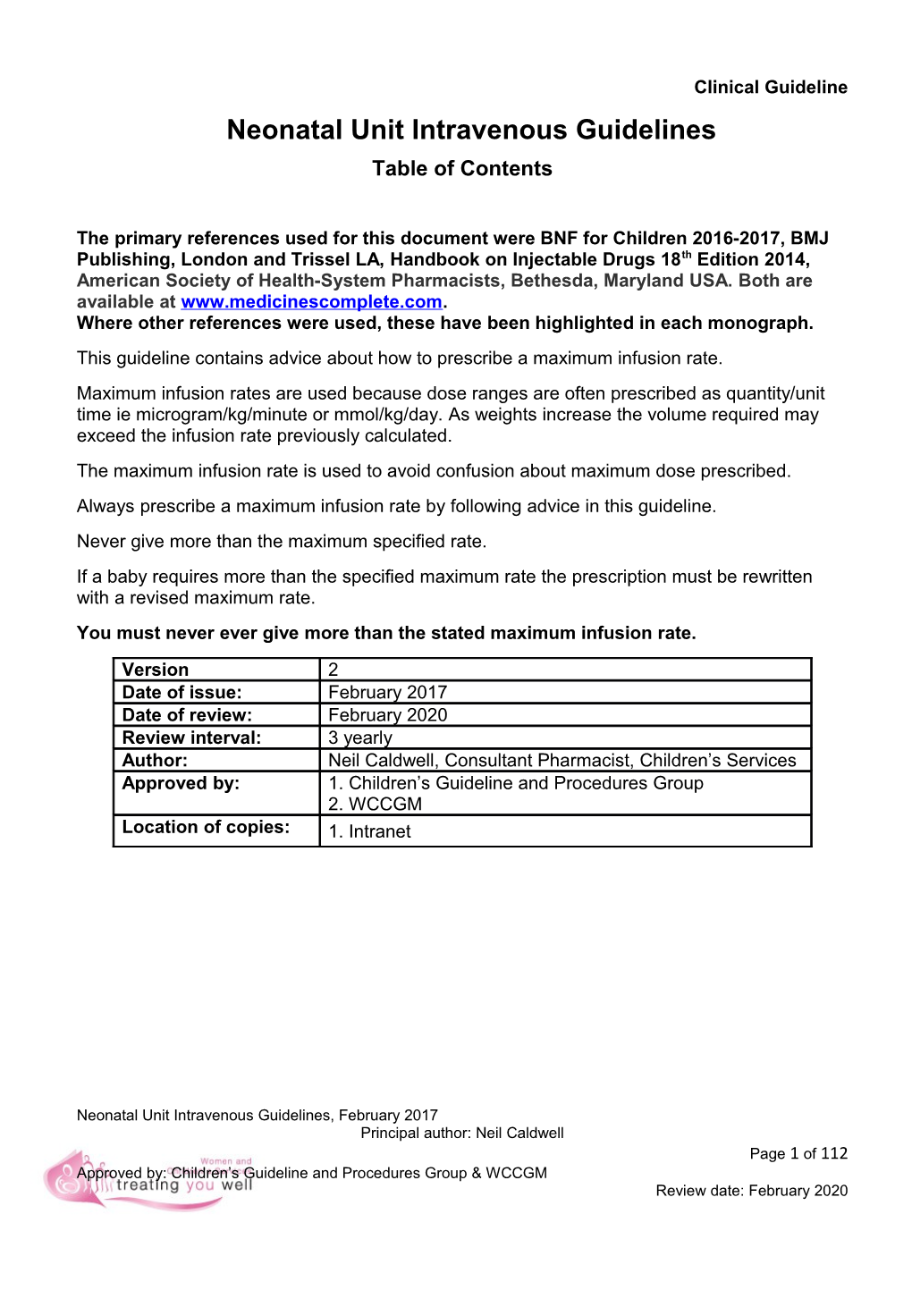 Neonatal Unit Intravenous Guidelines