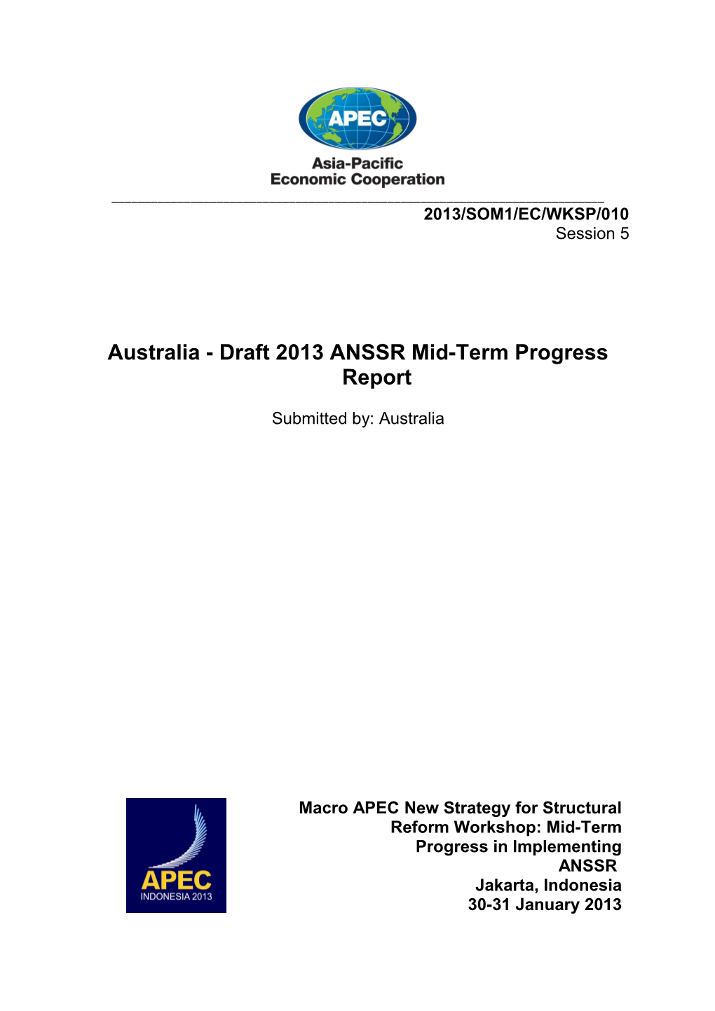 Australia - Draft 2013 ANSSR Mid-Term Progress Report