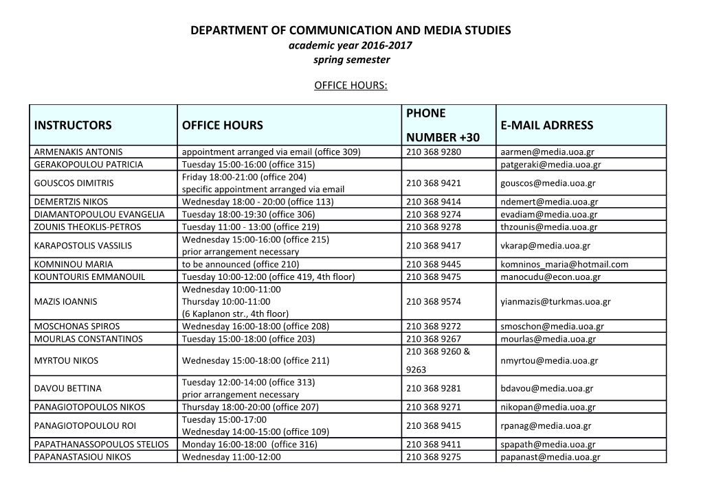 Department of Communication and Media Studies