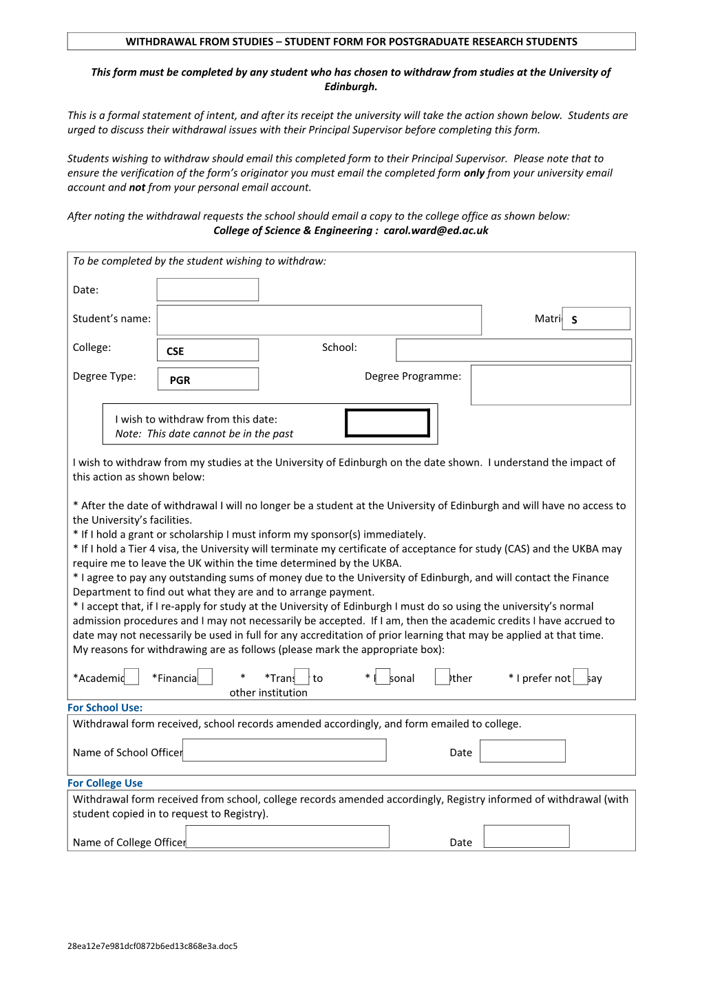 Procedure for Withdrawal and Exclusion from Studies