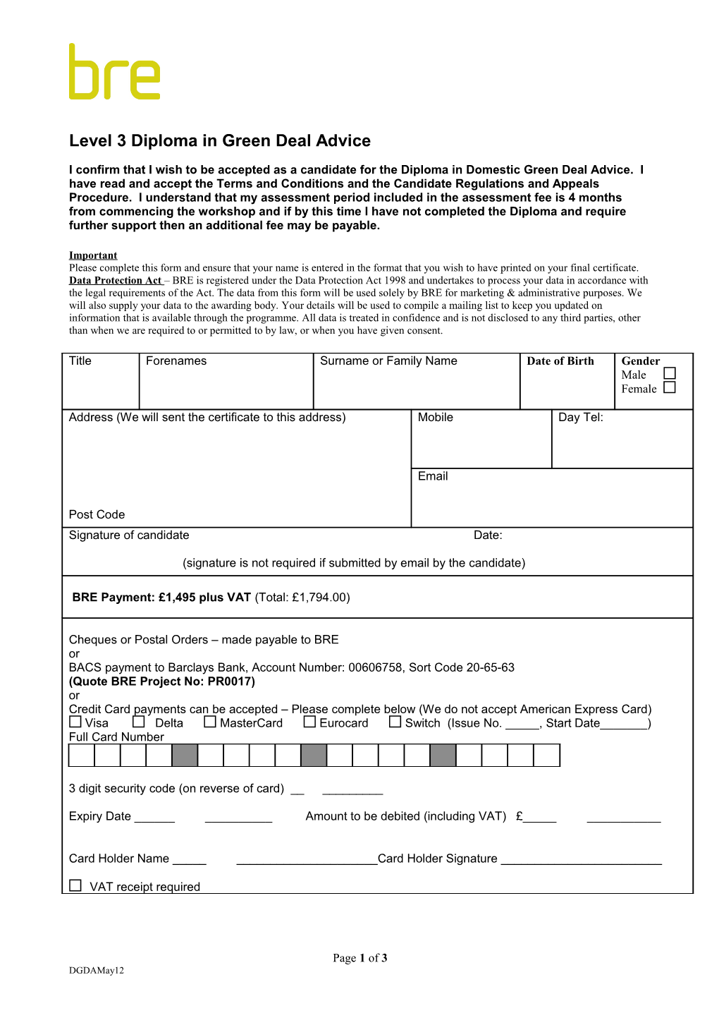 Acceptance for Assessment for the ABBE Diploma in Home Inspection