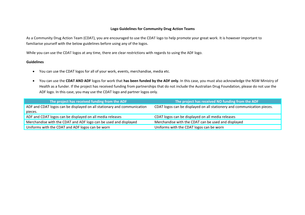 Logo Guidelines for Community Drug Action Teams